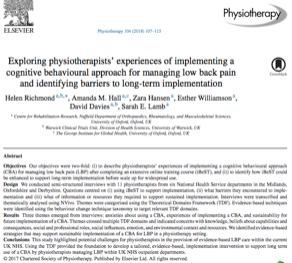 Exploring physiotherapists’ experiences of implementing a cognitive behavioural approach for managing low back pain and identifying barriers to long-term implementation